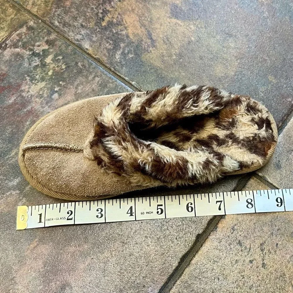 Girl’s Faux Suede Fur Animal Print Slippers Size Small 13-1